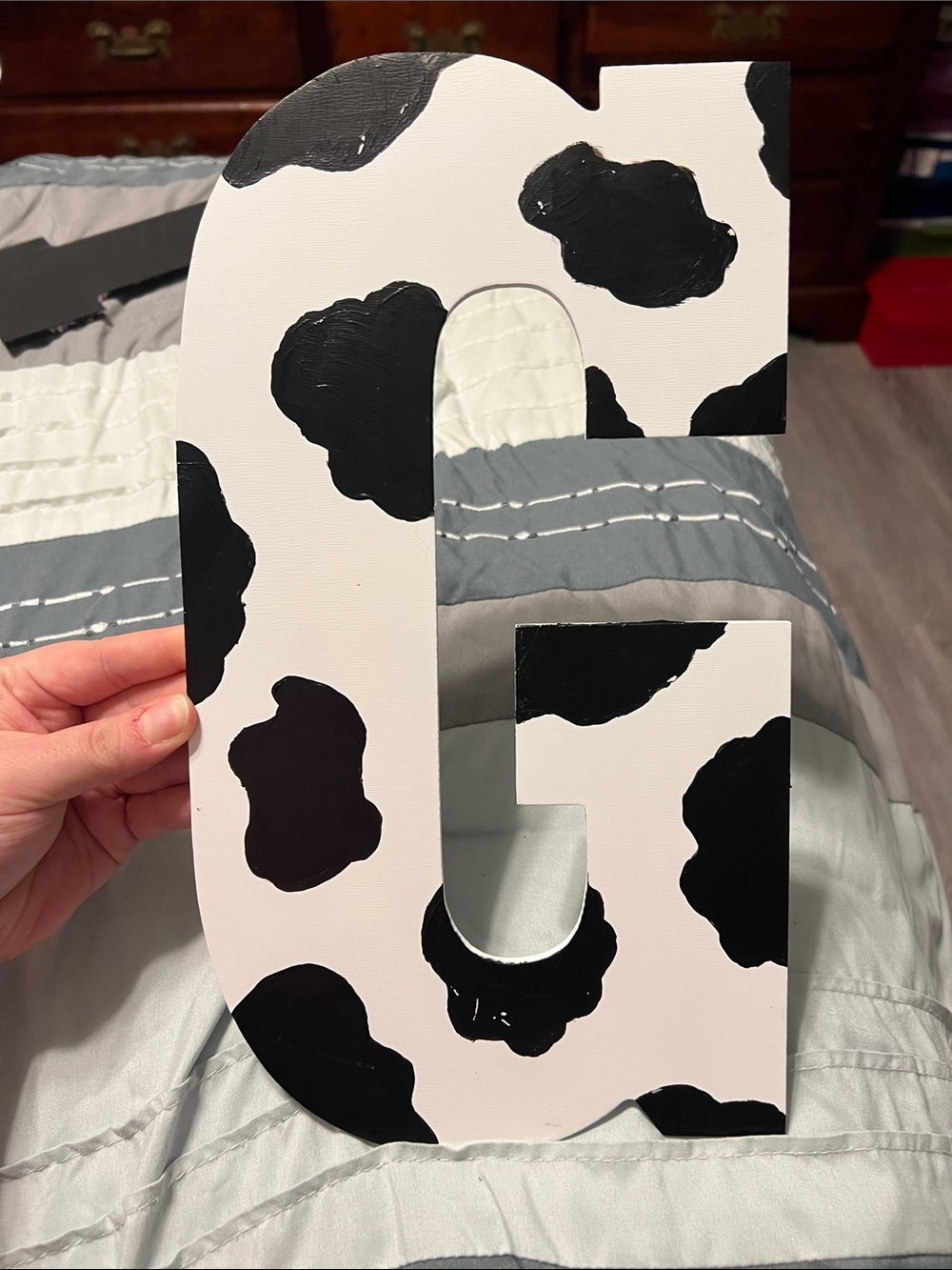 Handmade Cow Print Decorative Letter “G” - Black & White Cow
